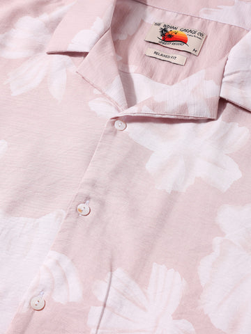 Men's Pink Relaxed Fit Printed Casual Shirts