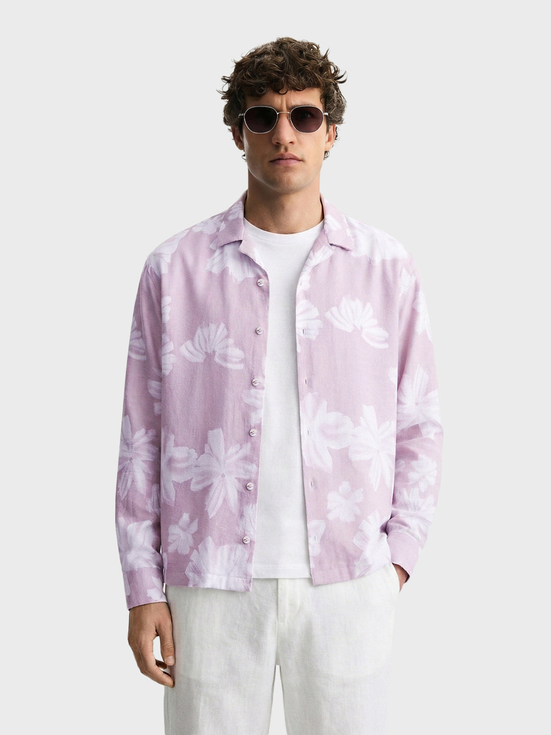 Men's Pink Relaxed Fit Printed Casual Shirts