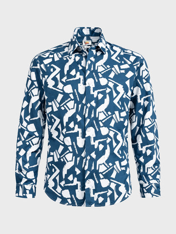 Men's Blue Slim Fit Printed Casual Shirts