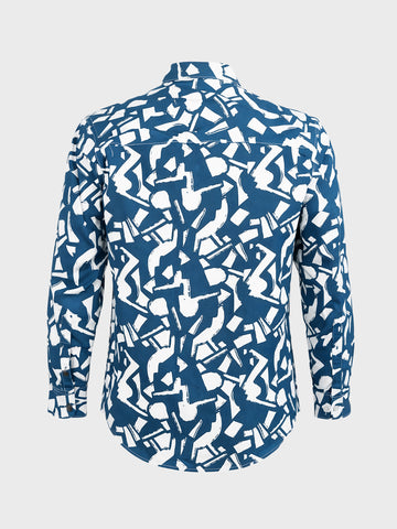 Men's Blue Slim Fit Printed Casual Shirts