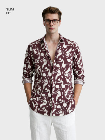 Men's Brown Slim Fit Printed Casual Shirts