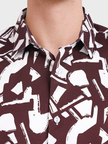 Men's Brown Slim Fit Printed Casual Shirts