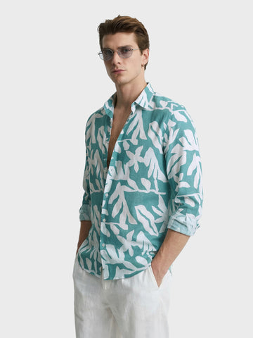 Men's Green Slim Fit Printed Casual Shirts