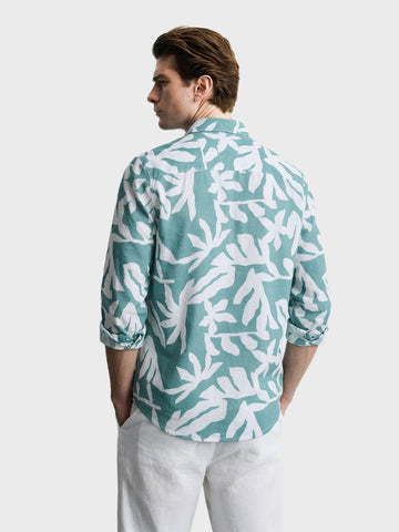 Men's Green Slim Fit Printed Casual Shirts