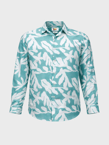 Men's Green Slim Fit Printed Casual Shirts