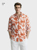 Men's Orange Slim Fit Printed Casual Shirts