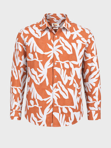 Men's Orange Slim Fit Printed Casual Shirts