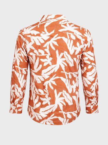 Men's Orange Slim Fit Printed Casual Shirts