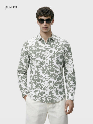 Men's Green Slim Fit Printed Casual Shirts