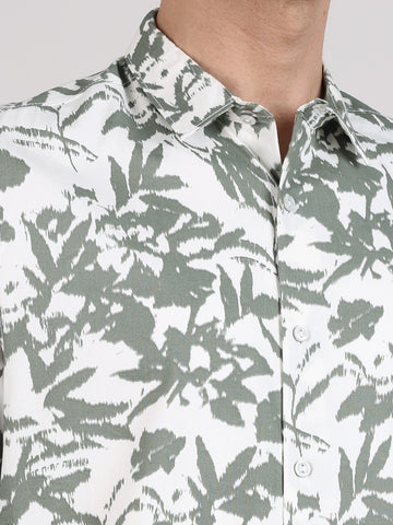 Men's Green Slim Fit Printed Casual Shirts