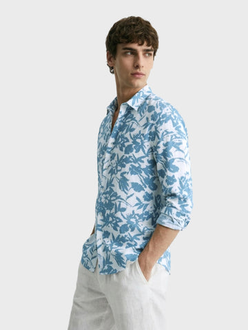 Men's Blue Slim Fit Printed Casual Shirts