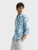 Men's Blue Slim Fit Printed Casual Shirts