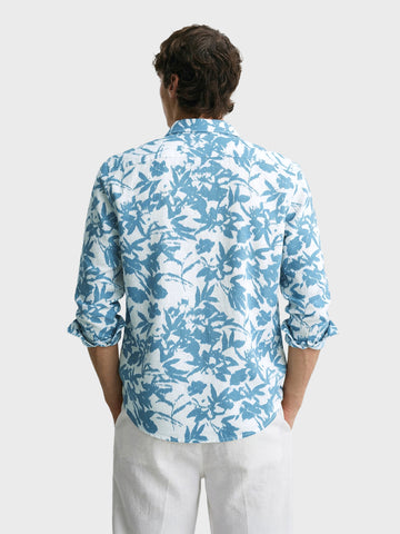 Men's Blue Slim Fit Printed Casual Shirts