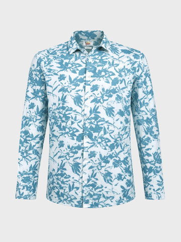 Men's Blue Slim Fit Printed Casual Shirts