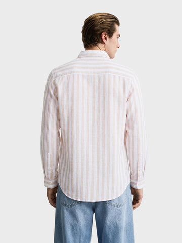 Men's Khaki Slim Fit Striped Casual Shirt