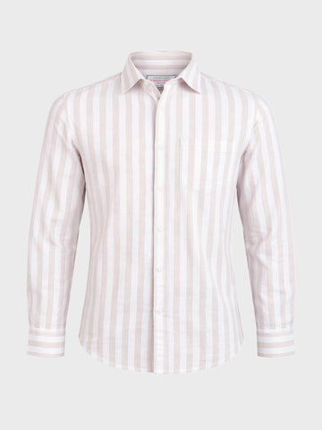 Men's Khaki Slim Fit Striped Casual Shirt