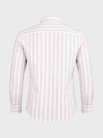 Men's Khaki Slim Fit Striped Casual Shirt