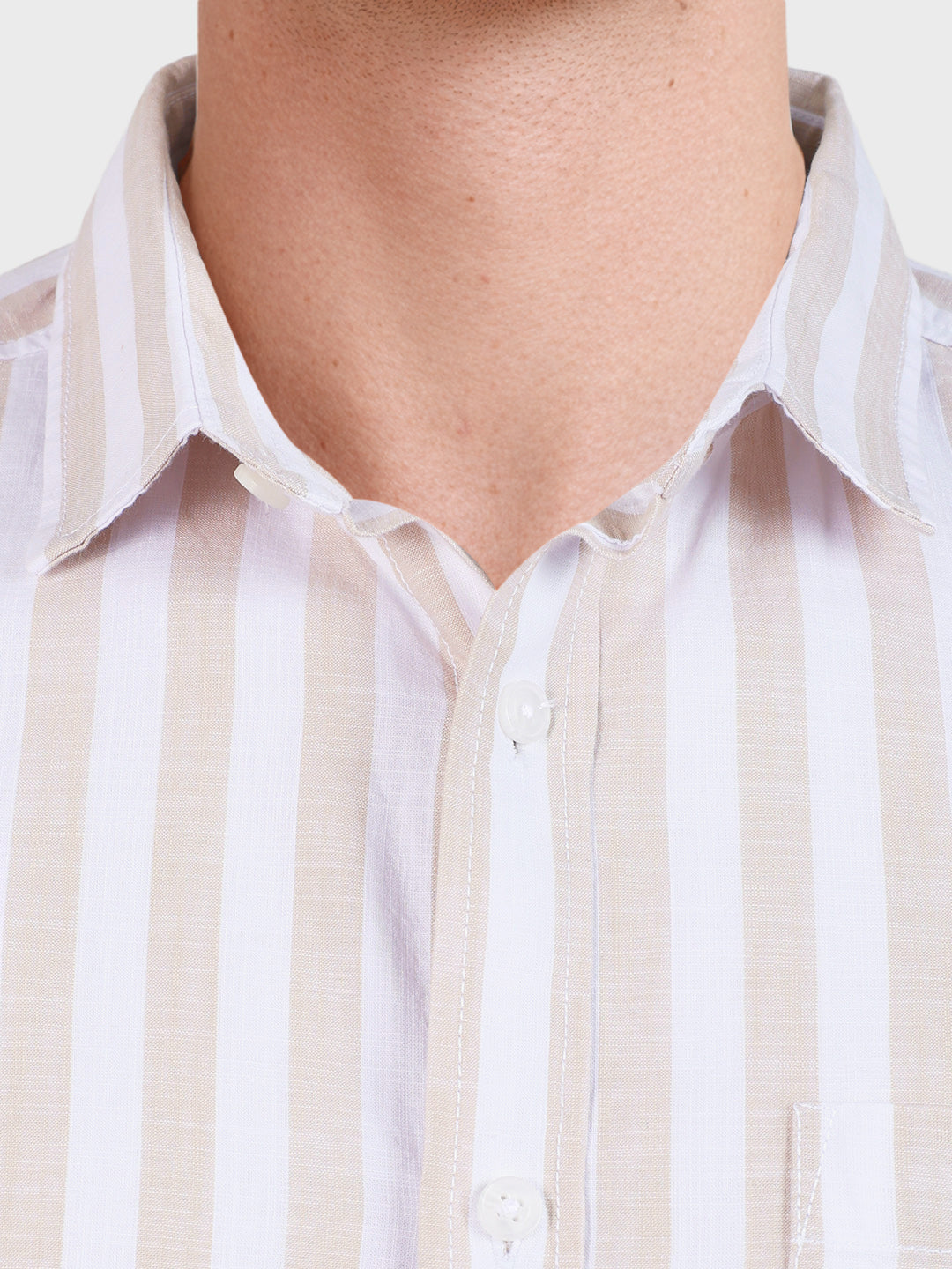 Men's Khaki Slim Fit Striped Casual Shirt