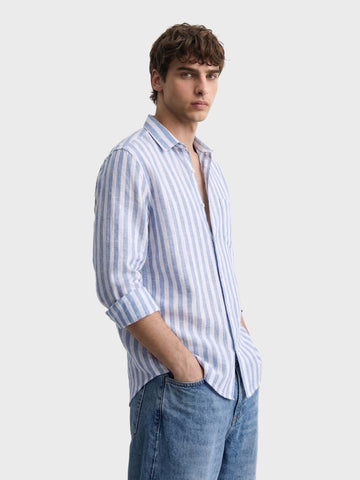 Men's Blue Slim Fit Striped Casual Shirt