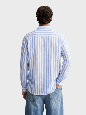 Men's Blue Slim Fit Striped Casual Shirt