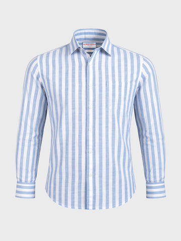 Men's Blue Slim Fit Striped Casual Shirt