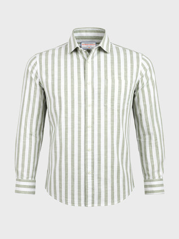 Men's Green Slim Fit Striped Casual Shirt
