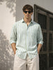 Men's Green Slim Fit Striped Casual Shirt