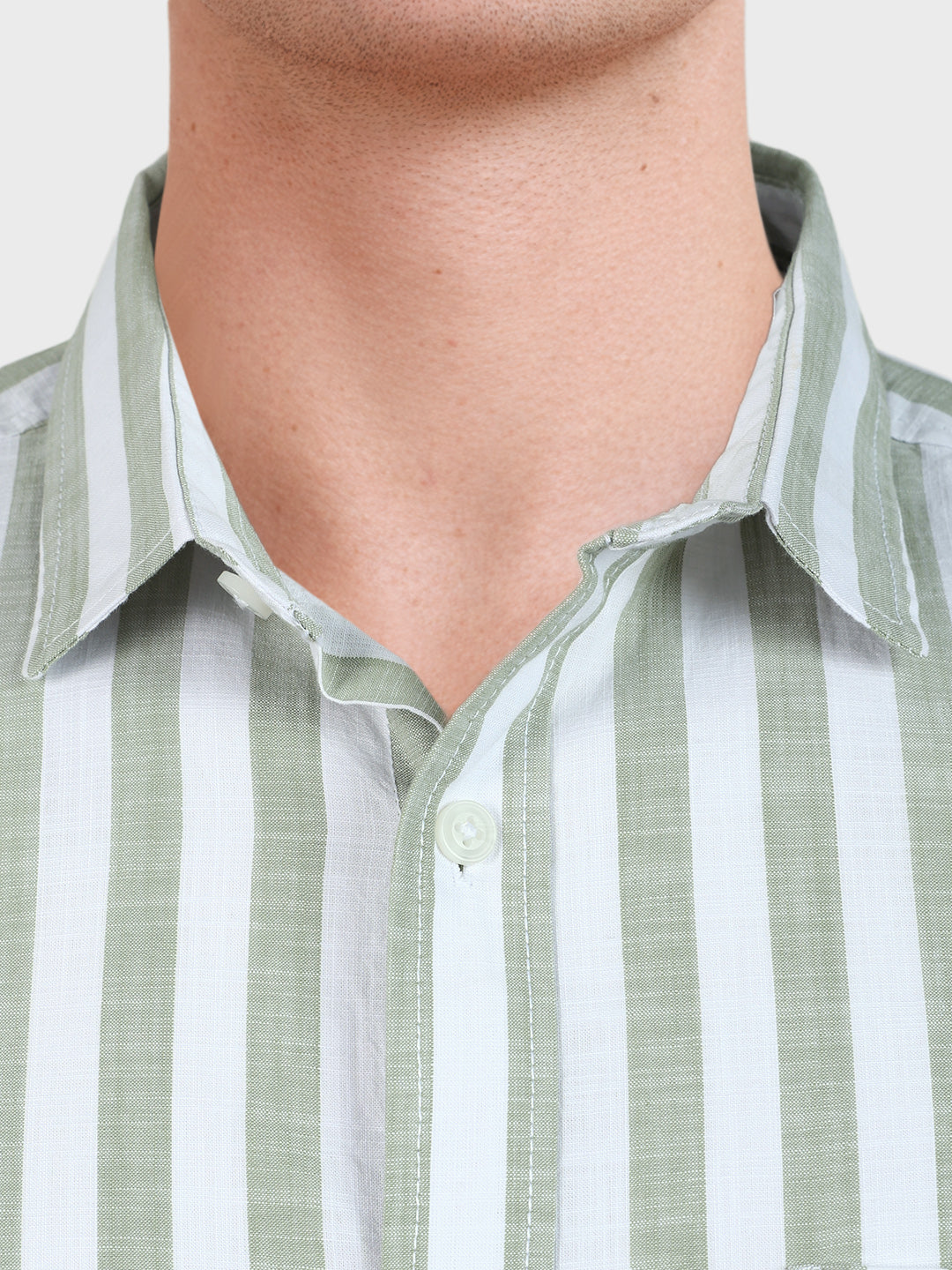 Men's Green Slim Fit Striped Casual Shirt