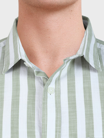 Men's Green Slim Fit Striped Casual Shirt