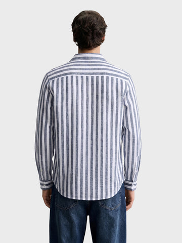 Men's Navy Blue Slim Fit Striped Casual Shirt