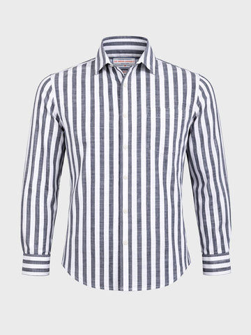 Men's Navy Blue Slim Fit Striped Casual Shirt