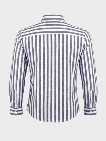 Men's Navy Blue Slim Fit Striped Casual Shirt