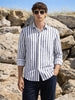 Men's Navy Blue Slim Fit Striped Casual Shirt