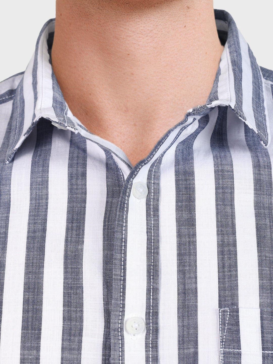 Men's Navy Blue Slim Fit Striped Casual Shirt