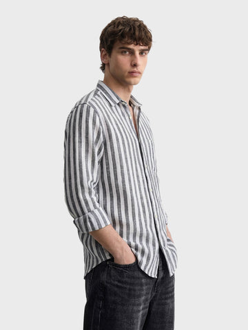 Men's Grey Slim Fit Striped Casual Shirt