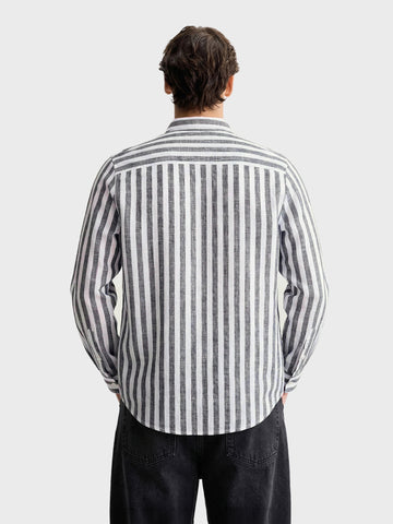 Men's Grey Slim Fit Striped Casual Shirt