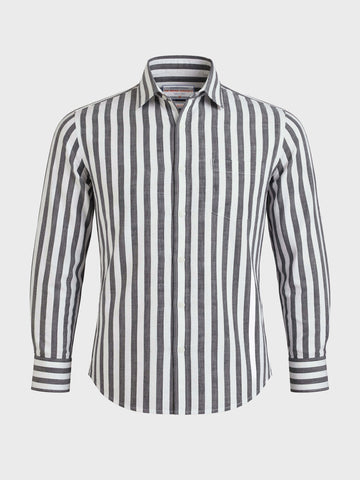 Men's Grey Slim Fit Striped Casual Shirt