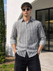 Men's Grey Slim Fit Striped Casual Shirt