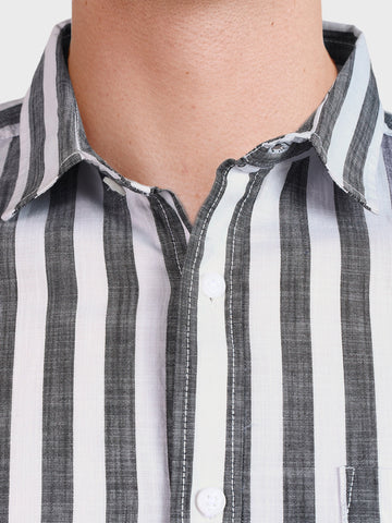 Men's Grey Slim Fit Striped Casual Shirt