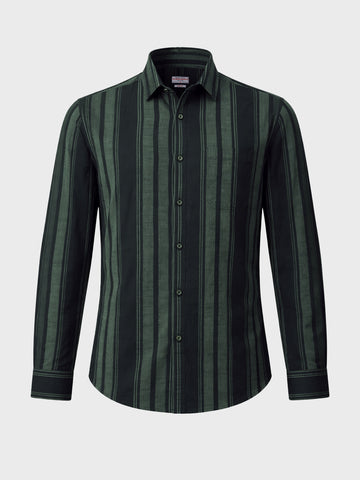 Men's Green Slim Fit Striped Casual Shirts
