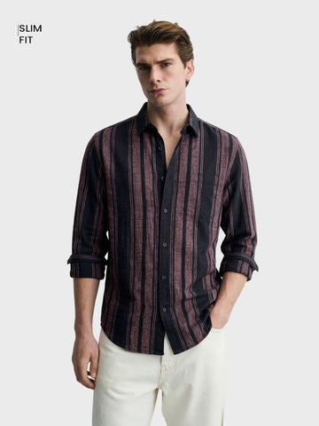 Men's Pink Slim Fit Striped Casual Shirts