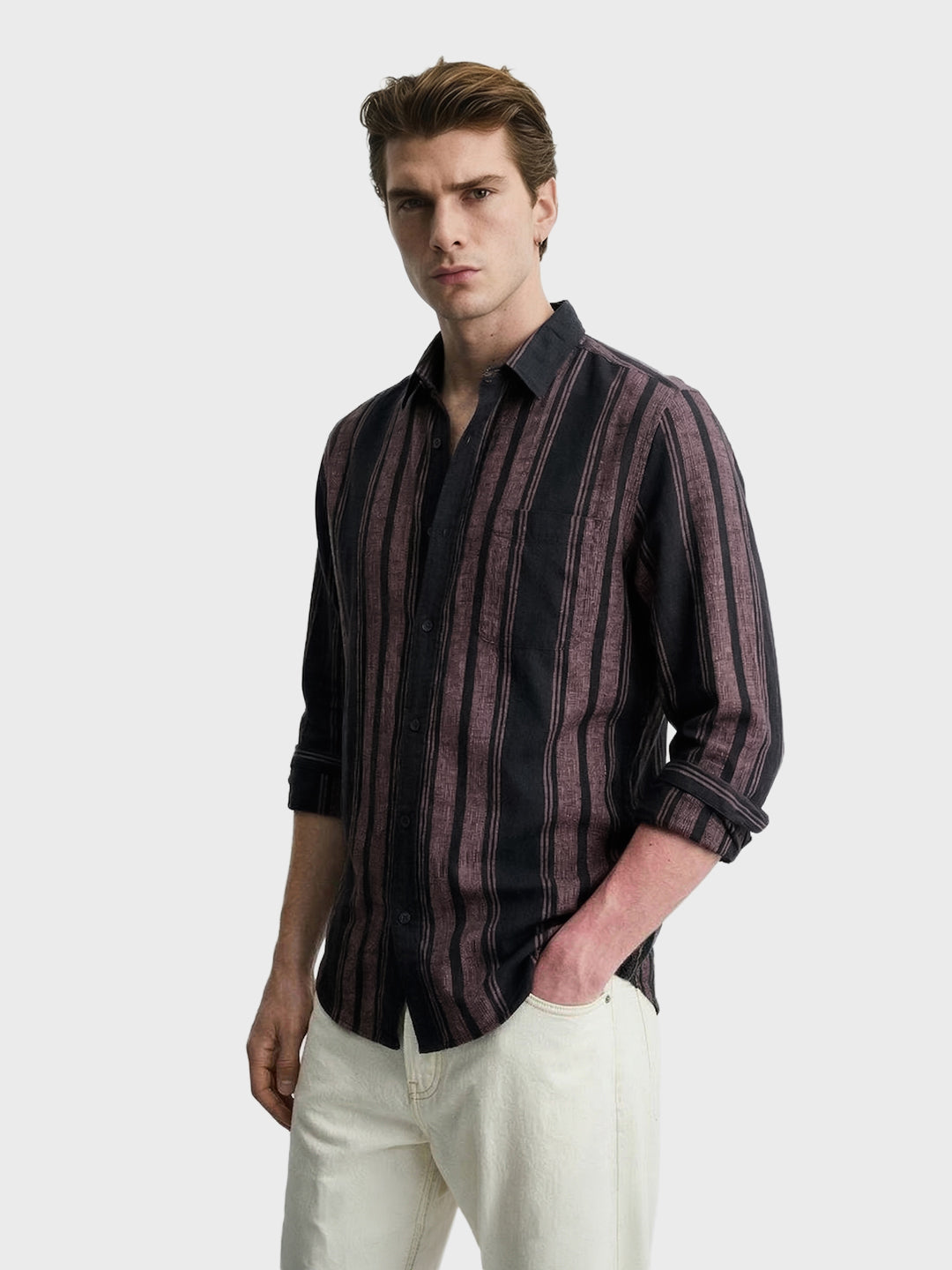 Men's Pink Slim Fit Striped Casual Shirts