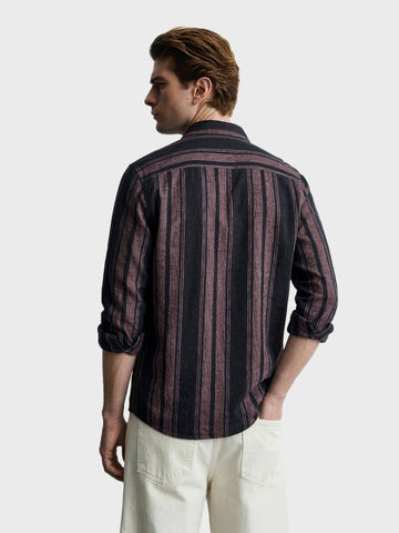 Men's Pink Slim Fit Striped Casual Shirts