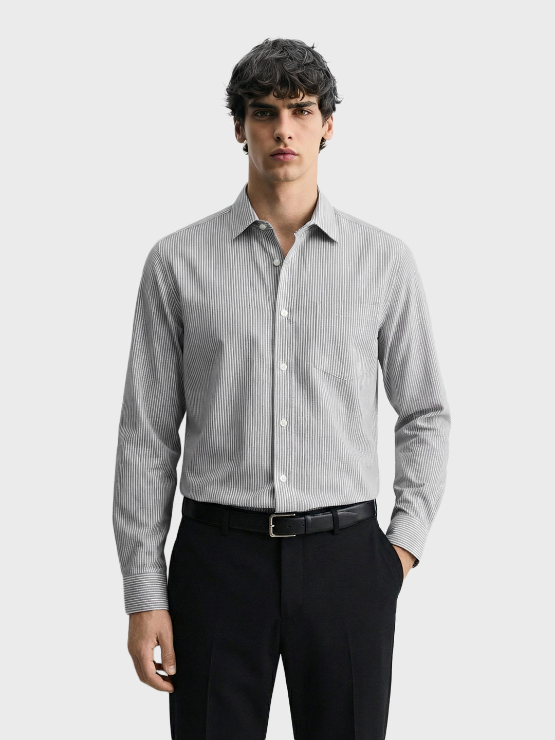 Men's Black Slim Fit Striped Formal Shirt