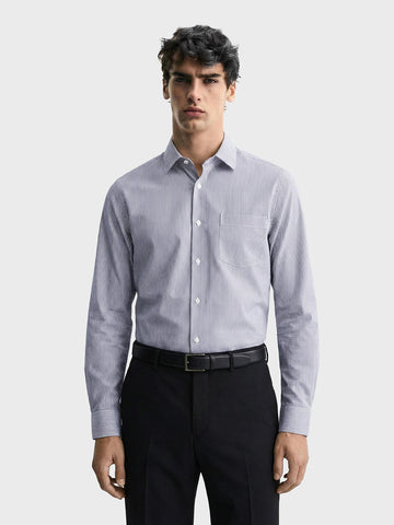 Men's Green Slim Fit Striped Formal Shirt