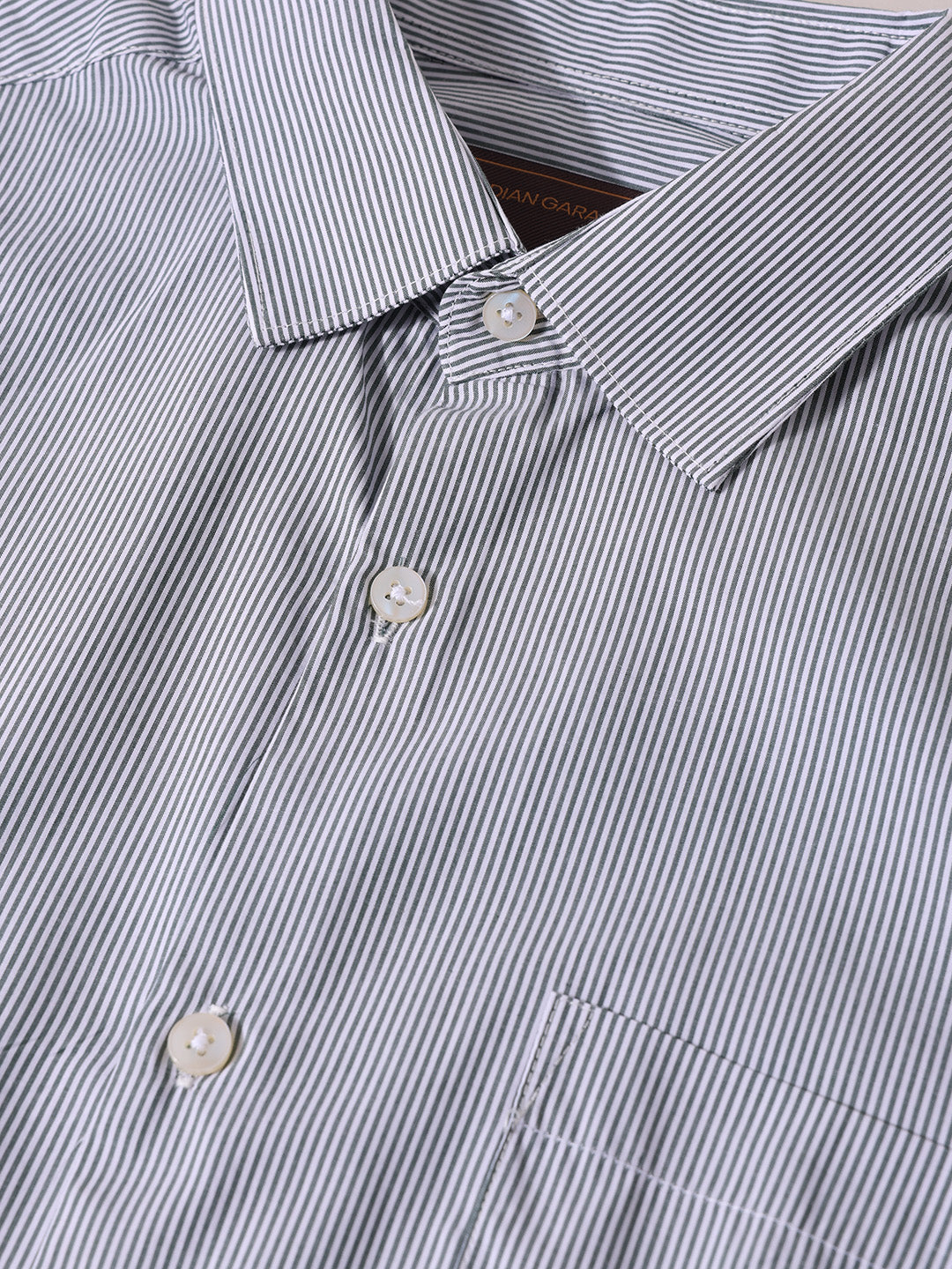 Men's Green Slim Fit Striped Formal Shirt