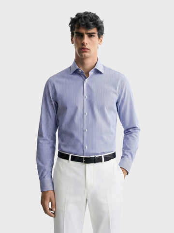 Men's Blue Slim Fit Striped Formal Shirt
