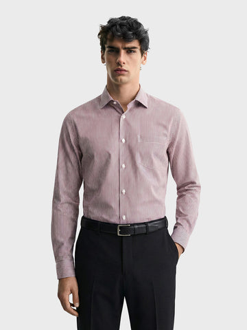 Men's Brown Slim Fit Striped Formal Shirt