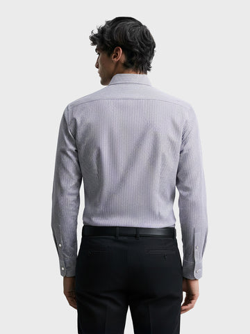Men's Grey Slim Fit Striped Formal Shirt