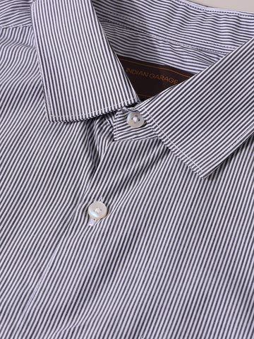 Men's Grey Slim Fit Striped Formal Shirt